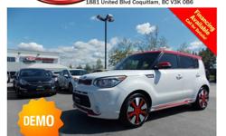 Trans
Automatic
DEMO 2016 Kia Soul Sport Polar White/Red comes fully equipped with alloy wheels, fog lights, tinted rear windows, leather interior, push start engine, Bluetooth, backup camera, A/C, AUX & USB input ports, SIRIUS radio, steering wheel media