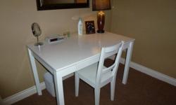 Bedroom Desk (with drawer), chair, bookcase.  White.  Very Good Condition.  Desk = $50, Bookshelf = $25.