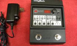 Digitech Element multi effects pedal, model #ELMTV-01, item #142566-2. 52 effects (12 amps, 9 cabinets, 31 stompboxes), 200 presets (100 factory, 100 user), 20 Tone Bank combinations, 20 FX bank combinations, built-in chromatic tuner, power supply