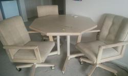 Octagonal table, 4 swivel chairs, comes with a leaf,
non smoking household, no pets