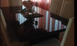 Black laquer dining table with 6 chairs