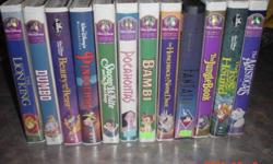 I have the following Disney movies in excellent condition: Lion King, Dumbo, Beauty and the Beast, Pinocchio, Snow White, Pocohontas, Bambi, Huntchback of Dotre Dame, Fantasia, Jungle Book, Fox and the Hound, Aristrocrats.  $2 each of the entire lot for