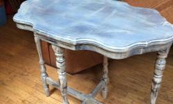 beautiful solid wood distressed table measures 19 inches front to back 31 inches wide 29 inches high xp no holds