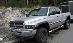 Make
Dodge
Model
Ram 2500
Year
2001
Colour
Grey
kms
467000
Trans
Automatic
2001 Dodge ram 2500 diesel 4 x 4 Has Russell along rocker panels some scrapes and small dents
Lots of new parts in a new rear tires , New transfer case and you joints , New trailer