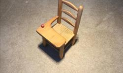 Wood cradle, 17 long by 9 wide.
Chair 17 inches high, wood with wicker seat.
Like new.