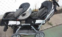 Peg Perago twin stroller and infant car seats including three bases for $700.00.  Easy and efficient system where the car seats simply snap into the stroller.  Stoller also has a steering wheel which makes getting around very easy.  Brand new this travel