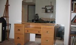 Lovely old dressing table with large mirror. Solid wood dove tailed drawers, excellent condition. 49"wide x 25"deep x 28" high