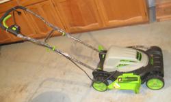 18", mulching mower. Only used once then switched to gas mower.