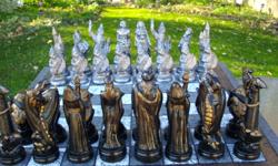 Exquisite chess set completely hand painted.Warriors,Wizards,Unicorns,Kings and Queens,Good vs Evil in a timeless game of strategy.Even if you are not a chess player this will make you proud to own it or to presented as a gift to a special person. The