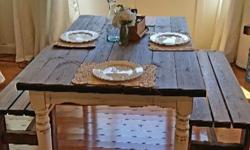 Gorgeous Farmhouse table and benches. Med walnut stain.