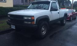 Make
Chevrolet
Model
C/K 2500
Colour
White
Trans
Automatic
kms
295000
Looking to size up to a bigger truck. 2500/3500 extend or crew cab long box. Prefer Chevy or gmc of similar value to mine. My truck is 1996 Chevy k2500 4x4 regular cab long box.
- New