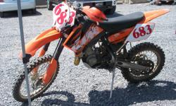 For Sale
 
2009 KTM 105 XC.
 
Many new parts, New clutch and cover installed in the spring of 2011 and only used 3 times since it was done, Engine checked and rebuilt (2011) by authorized KTM dealer and only used once since on a local trail. Hand Guards,
