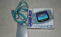 $50 OR BEST OFFER.  Game Boy Advance (clear blue) in box. Also comes with trade cable and light/screen cover.
Willing to sell the games separately for $5 each.
Games:
Pokemon Pinball (with booklet)
Pokemon Yellow
Pokemon Blue
Mortal Kombat 2
Pokemon