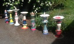 Perfect Mothers' Day gift! Bird baths, Garden follies, tea lights created from recycled China, pottery and glass.