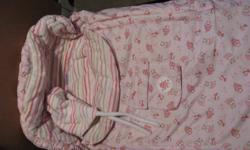 blue infant carrier cover fleece $5
pink quilted cover with zippers $10
fleece lined winter infant carrier bag with matching hat $25
ivory hat & matching mittens newborn $3
tinkerbell/fleece car seat positioners $5
baby hats $1 each
piglet pink winter