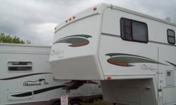 29 Foot Golden Falcon Presidential 5th wheel with a 13 Foot slide out,in   dining/living area.
 Rear kitchen,oak cabinets, and oak flooring.Gas range, oven, and microwave.
 Double stainless steel sink.
 Unit has lots of closets and storage space ( OAK)