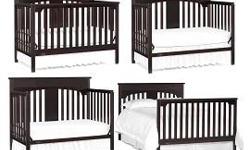 Espresso wood crib with 3 height adjustments and option for toddler bed conversion.
Comes with Sealy Soybean natural rest mattress. No rips stains or otherwise.
Will include mattress protectors, bedding etc for interested buyer if wanted.
In very good