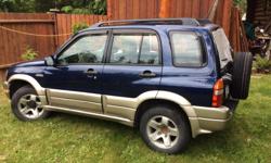 Make
Suzuki
Model
Grand Vitara
Year
2000
Colour
Blue
kms
280000
Grand vitara,5speed standard v-6 ,runs good ,spare brand new ,rear window broken , squeak in front end ,for parts ,or repair window ,drives have papers, 1100$ or best offer
