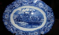Help Grandma clear out her cupboard of antiques and collectibles she has been collecting for several years:
- Staffordshire platter, Liberty Blue - $65.00
- Staffordshire soup tureen - $150.00
- Pressed glass pitcher - $40.00
- Pressed glass compote "Loop