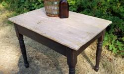 Very solid farmhouse table, with great patina and character. Smaller in size (38 x 25 x 29T) would be great for smaller kitchen eating table, or craft table, or ? Top has been professionally clearcoated for protection.
Available at "A Vintage Storm"