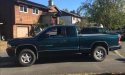 Make
Dodge
Model
Dakota
Year
1997
Colour
green
kms
250000
Trans
Manual
Good little Dodge Dakota tires are good breaks are good its got some signs of wear little rust on the body here and there few dents and scrapes but all and all its a great mechanically