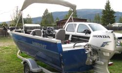 2004 1625 all welded aluminum harbercraft fishin boat with a 7ft beam , 2004 50hp honda 4 stroke with electric tilt ,sittin on a 2004 karavan trailer price includes, 525 hummingbird fishfinder with temp , scotty rod holders,scotty electric downrigger