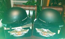 I have 2 Harley Davidson helmets for sale. 1 is a size medium(one on the right side of picture) brand new never worn paid $150 asking $75 obo and 2nd is a size xxl(one on the left) has been used and has a couple of scuffs on it asking $40 obo both come