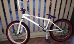 Selling my bmx because i dont rise her anymore used to treat me well only thing it would need is some new paint handle bar grips and and a front tube has brand new clear purple pedals 200 dollar red wall tires shadow conspiracy stem lots of money put into