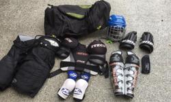 GUC hockey equipment. Used by a 5'2" and 155lbs woman.
Mission pants size men's small
Chest protector size medium
Jr x-large elbow pads
13" Easton shin pads
S/m Bauer helmet
Small Leather Bauer gloves (in UC)
Itech neck guard
Graf bag.
Asking $80 for the