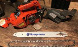 Top-handled chainsaw for pruning and small diameter wood cutting. Great for small jobs, fruit trees, limbing trees for lawn clearance. Does not have the torque for actual tree work, but does have an attachment ring for a lanyard.
See Husqvarna site for