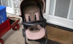 This is a matching set. The car seat can attach to the stroller. It's brown and black. Both in good, usable shape. Car seat isn't hurt at all. One of the brakes is broke on the stroller, nothing major. It's a good starter outer.
You get the car seat and