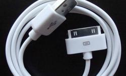 New iPhone or iPod data/sync charger cables.
$5 each
Compatible with:
iPhone 2G, 3G, 3Gs, 4G
iPod Nano - All generations
iPod Classic - All versions
iPod Touch
iPod Video
iPod
Add a wall adaptor for an extra $10.