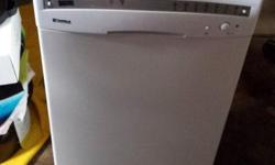used 18" compact white Kenmore portable dishwasher with stainless steel tub it has 6 wash cycles, 2 wash options, 4 wash levels.It has controls on the front
great for a small kitchen, ideal for an apartment, bsmt suite or condo. it can be rolled to near