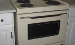 Kalvinator Kitchen Fridge and Stove (both beige)..both for $100.00
 
Stove (Estate Supreme) measures:  30" wide by 26" deep by 36" high
Fridge (Classic Estate) measures: 30" wide by 27" deep by 63" high
