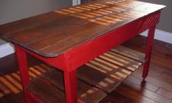 made with reclaimed fir (top) has a beautiful patina. has a lower shelf-unit on wheels, measures 59" L x 26.5" w x 32" h