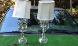 Two hand polished lead crystal bedside lamps. Need new shades otherwise good condition