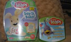 two new and unused little leaps interactive games.
for baby`s 9 months and up.
play an dlearn in english, french or spanish.
games are...
1) SAY IT, BABY -for verbal and vocal discovery. 100+ stimulating learning moments to help baby vocalize and develop