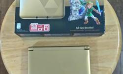 Legend of Zelda: A Link Between Worlds Gold Nintendo 3DS XL. Extremely well cared for, no scratches on body or screens. No wearing of face buttons. Includes box with all original packaging and manuals.