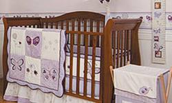 Expecting a little girl?? The Lilac Garden 6 Piece Crib Bedding Set includes: quilt, bumper, dust ruffle, fitted sheet, diaper stacker, and valance.
 
Items are gently used and come to you from a smoke free home.  Paid $299.00 new.   
 
The quilt measures