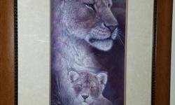 Wood Framed Lion & Cub $85