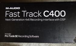 Up for sale is my M-Audio Fast Track C400 Next-Generation Recording Interface with DSP and Including Pro Tools SE Recording software. I opened the box looked at the contents and repackaged in the box never used or plugged in whatsoever. Here's your