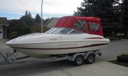 This 21' 6" boat has under 200 hours and has been well maintained with maintenance records. The cuddy is very large with leg room for 2 people over 6' tall. The full canapy has head room clearance of 6' 3" and can be easily disassembled and stored in the