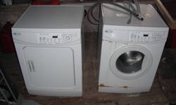 We just upgraded to a larger washer and dryer so we need to make some room. Make an offer! Both are in great working condition. Small cosmetic rust marks on washer these do not affect the performance. Original manuals as well.
They are  about 7-8 yrs old