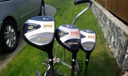 Men's Spalding Tour Plus Golf Set (with graphite shafts), Cart & Shoes
Includes:
1, 3, 5 Drivers (with covers)
3, 4, 5, 6, 7, 8, 9, Irons, plus pitching wedge, plus putter (with cover)
Plus classic Spartan (made in USA) lightweight aluminum golf cart.