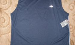 "Athletic Works" men"s dark blue sleeveless shirt with white stitching,size medium. Measurements are: Armpit to armpit 22", shoulder to hem 27". NEW WITH TAG.
