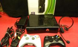 Microsoft Xbox 360 with 2 controllers and head set in box, model # RKH-00002, item # 139742-17. 250 GB comes with 2 controllers, A/V cables and head set in box. Price of $187 includes all taxes. In excellent condition. PLEASE REFER TO INVENTORY #139742-17