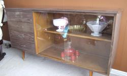 arborite 4 drawers two sliding glass doors -euc -17 inches deep--- 32 inches high ---5 ft long