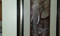 Wood Framed Mom & Baby Elephants $100