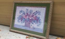 Unique Mosaic Framed Floral Picture 441/2" X 341/2" Very good Condition.