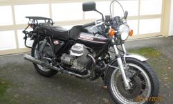 Late1973 model, first registered early 1974. From the very first production run of 52 with the new frame, but with front discs for the USA market, and was sold by Harpers, at the time, the largest USA Guzzi dealer. Have all original documents confirming